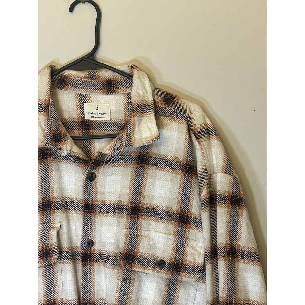 Mutual Weave Beige Shadow Check Flannel Men's XLT Button Up Shirt Jacket